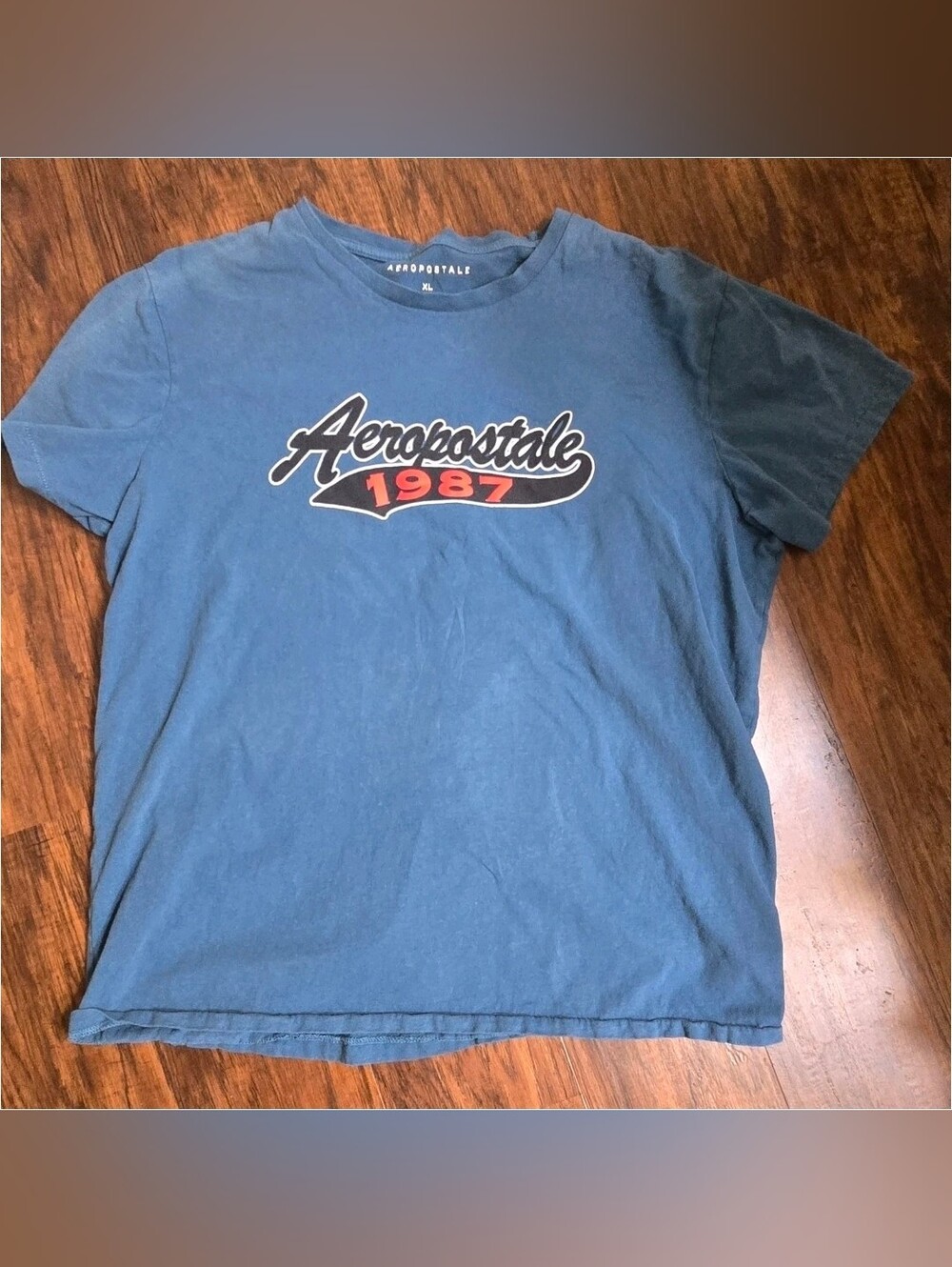 Vintage Y2K Aeropostale 1987 Grundge Script Logo Tee Blue XL